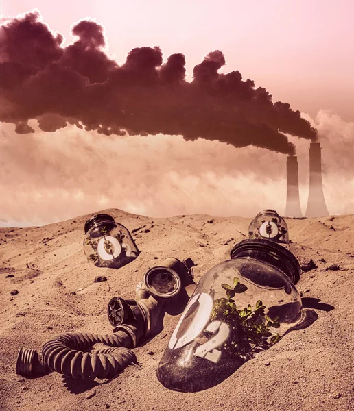 Weird Jar Plant Mask Air Pollution Symbol — Stock Photo, Image