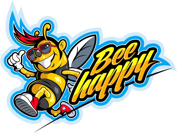 Cartoon style smiling happy bee in sunglasses, vector image