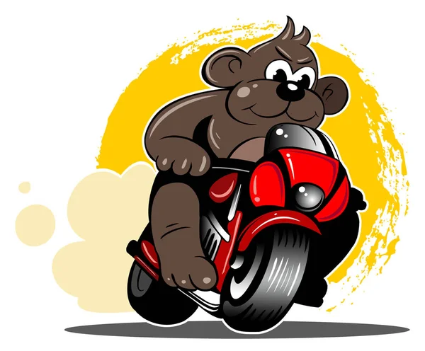 Мультфильм Стиле Плюшевого Мишки Езда Мотоцикле Векторное Изображение — стоковый вектор