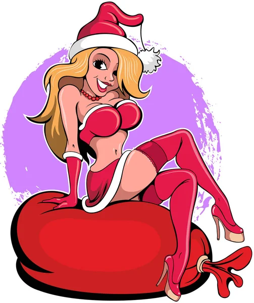 Bébé Santa Style Dessin Animé Femme Avec Chapeau Rouge Image — Image vectorielle