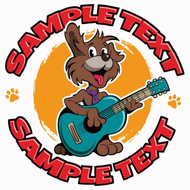 Tarzı gitar çalmak köpek yavrusu, çizgi film, logo vektör.