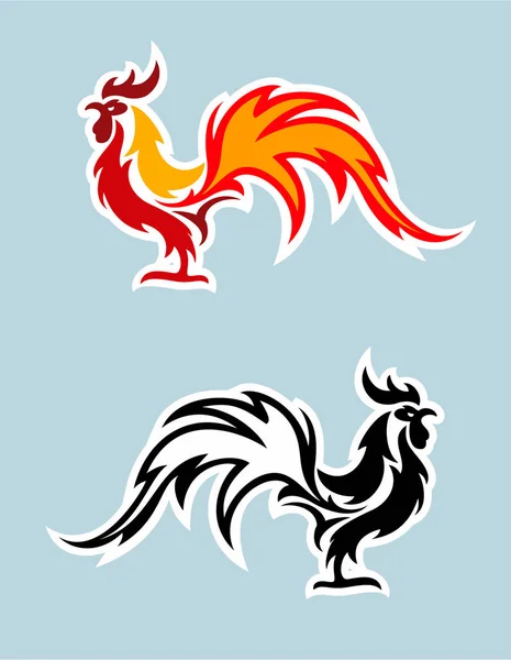様式化された赤いオンドリ 鳥のシルエット ベクトルのロゴ — ストックベクタ