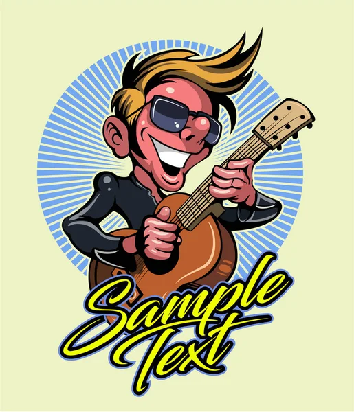 Cartoon Stil Lächelnder Gitarrist Mann Spielt Gitarre Musiker Mit Akustikgitarre — Stockvektor