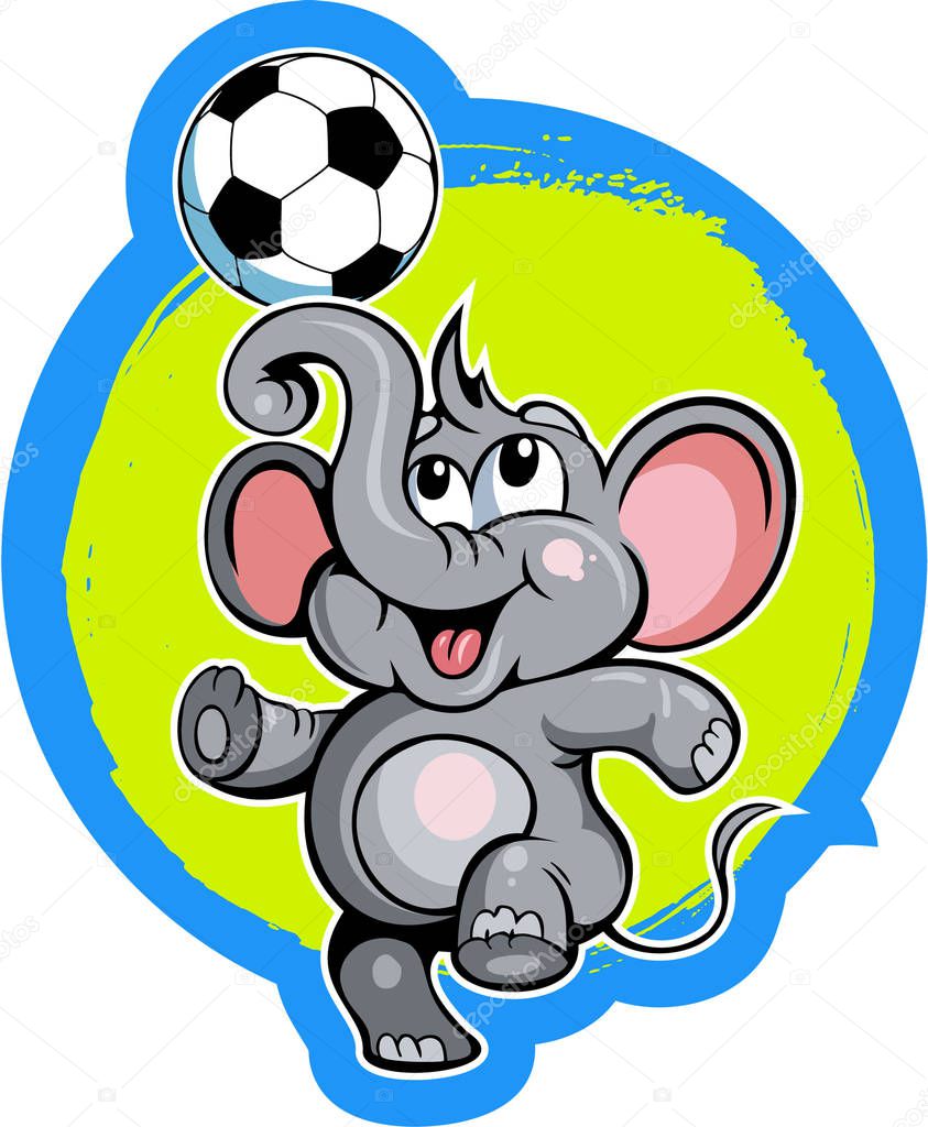 Cartoon style little elephant with the soccer ball, football vector