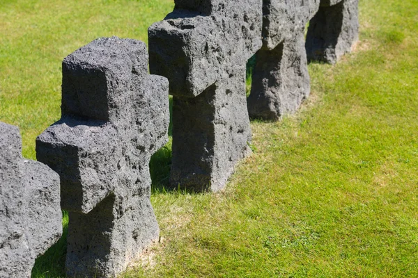 Black crosses on German world war 2 cemetery in La Cambe, Norman — Stock Photo, Image