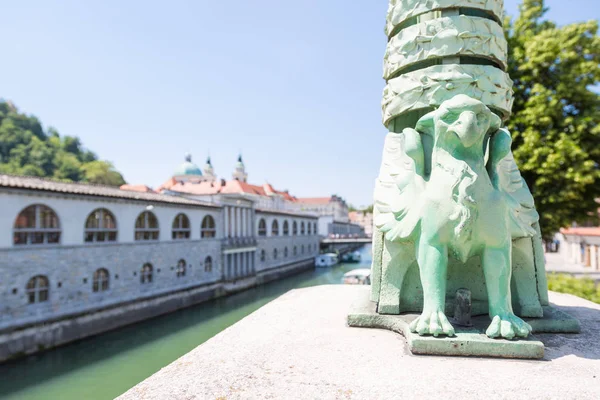 Vista dal ponte del drago a Lubiana, Slovenia — Foto Stock