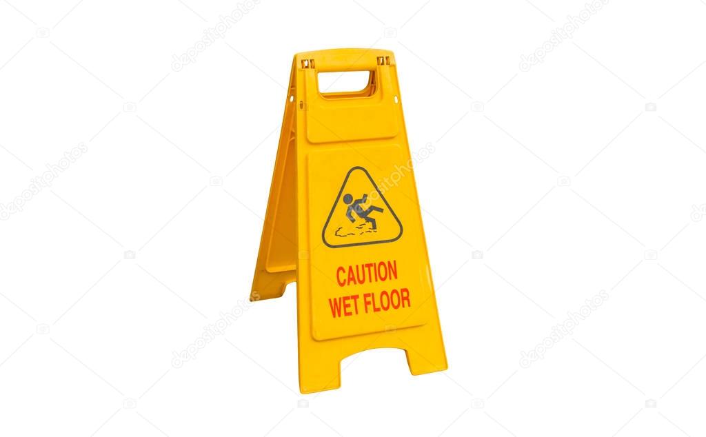 Sign showing warning of caution wet floor, isolated on white