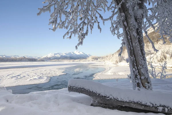 Chilkat rzeki po śniegu — Zdjęcie stockowe