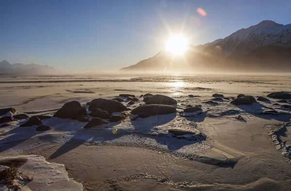 Blåsig vinter Sunset — Stockfoto