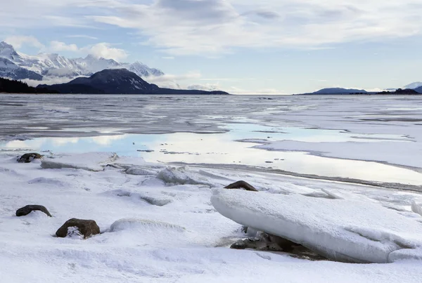 Melting river with sky reflections — Stock Photo, Image