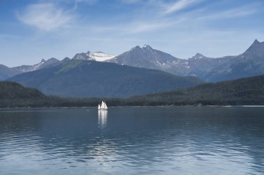 Sailboat in the Lynn Canal in summer clipart