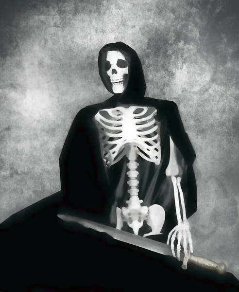 Esqueleto assombrando com ilustração espada — Fotografia de Stock
