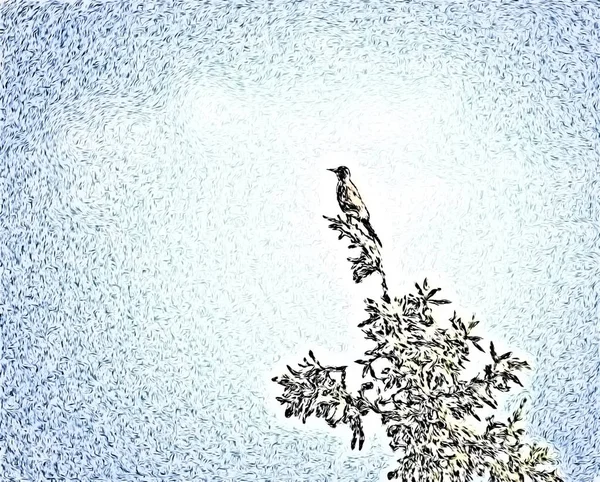 Ağacın tepesindeki kuş çizimi — Stok fotoğraf
