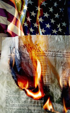 American flag with burning constition clipart