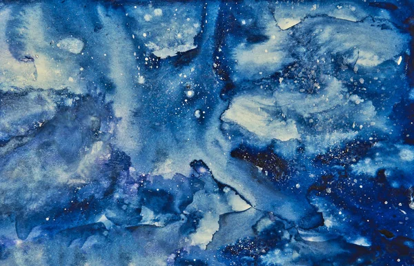Αφηρημένη Ακουαρέλα Υφές Μπλε Λευκό Σαν Νυχτερινός Ουρανός — Φωτογραφία Αρχείου