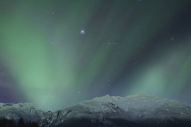 Auroa Borealis Northern Lights with Alaskan snow covered mountains. clipart