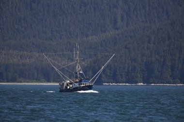 Commercial fishing boat in the Lynn Canal in Southeast Alaska in summer. clipart
