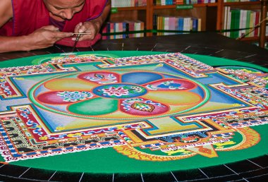 Tibetli rahipler bir mandala yapma