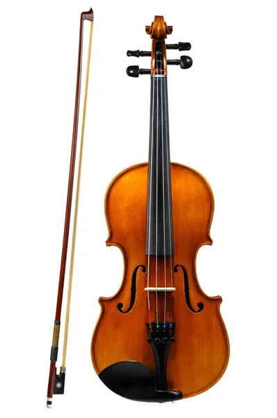 Violino con arco isolato su bianco — Foto Stock