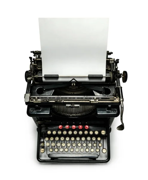 Maszyna do pisania z arkusza papieru na białym tle — Zdjęcie stockowe