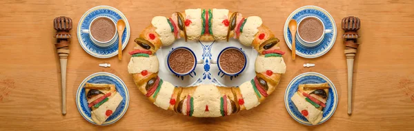 Trzech Króli cake, ciasto królów, Roscon de reyes lub Rosca de reyes — Zdjęcie stockowe