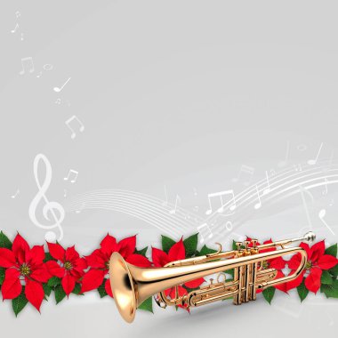 Trumpet with Red Poinsettia flower christmas ornament clipart