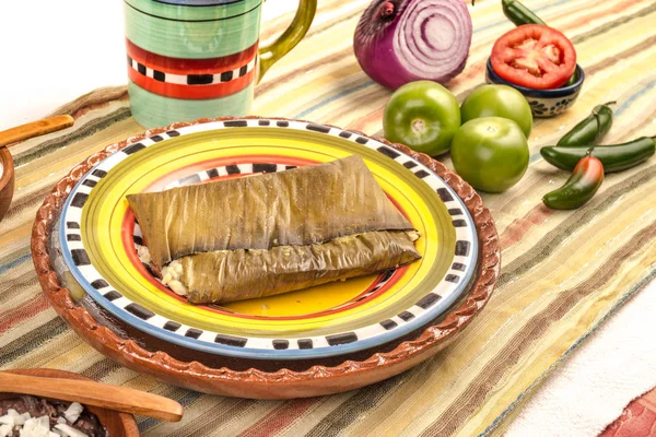 Oaxacansk tamal gjord av majskyckling fläsk och chili — Stockfoto
