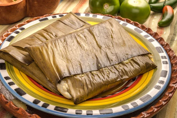 Tamal de Oaxacan feito de carne de porco de frango de milho e pimenta — Fotografia de Stock