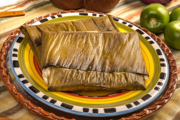 Tamal oaxaqueño hecho de pollo al maíz, cerdo y chile —  Fotos de Stock