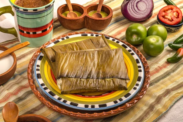 Оахаканский тамал из кукурузной свинины и чили — стоковое фото