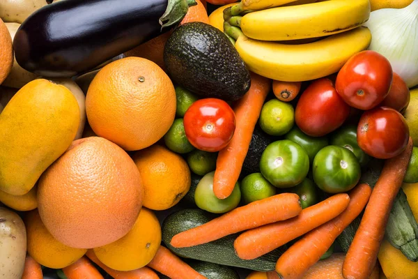 Vista Dall Alto Diversa Frutta Verdura Fresca Biologica Sul Piano — Foto Stock