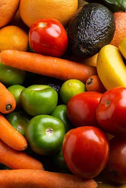 Top Pohled Různé Čerstvé Ovoce Zelenina Bio Stole — Stock fotografie