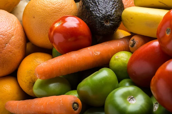 Top Widok Różnych Świeżych Owoców Warzyw Organicznych Stole — Zdjęcie stockowe
