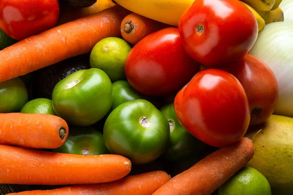 Vista Dall Alto Diversa Frutta Verdura Fresca Biologica Sul Piano — Foto Stock