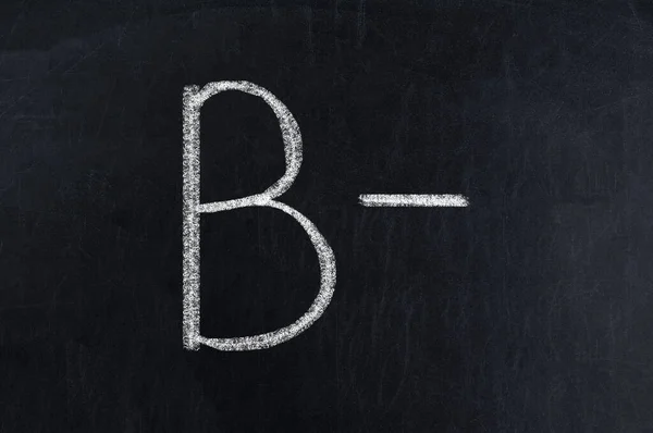 Blackboard with white chalk writing showing grade B-