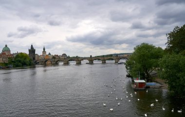 Top view of the wide Vltava river