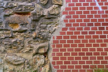 Section of new and old stone brick 