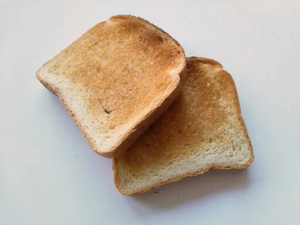 Chleb Tostowy Biaym Tle Widok Gry — Zdjęcie stockowe