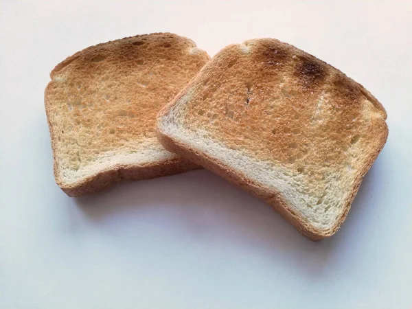 Chleb Tostowy Biaym Tle Widok Gry — Zdjęcie stockowe