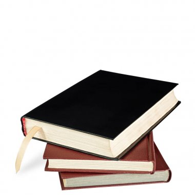 bir yer işareti ile üç kitap yığını