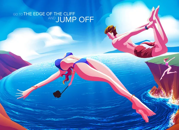 Go to the edge of the cliff and jump off — Stock Vector