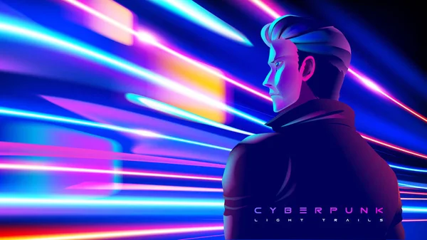 Cyberpunk Light Trails Effect in Vector - Stok Vektor