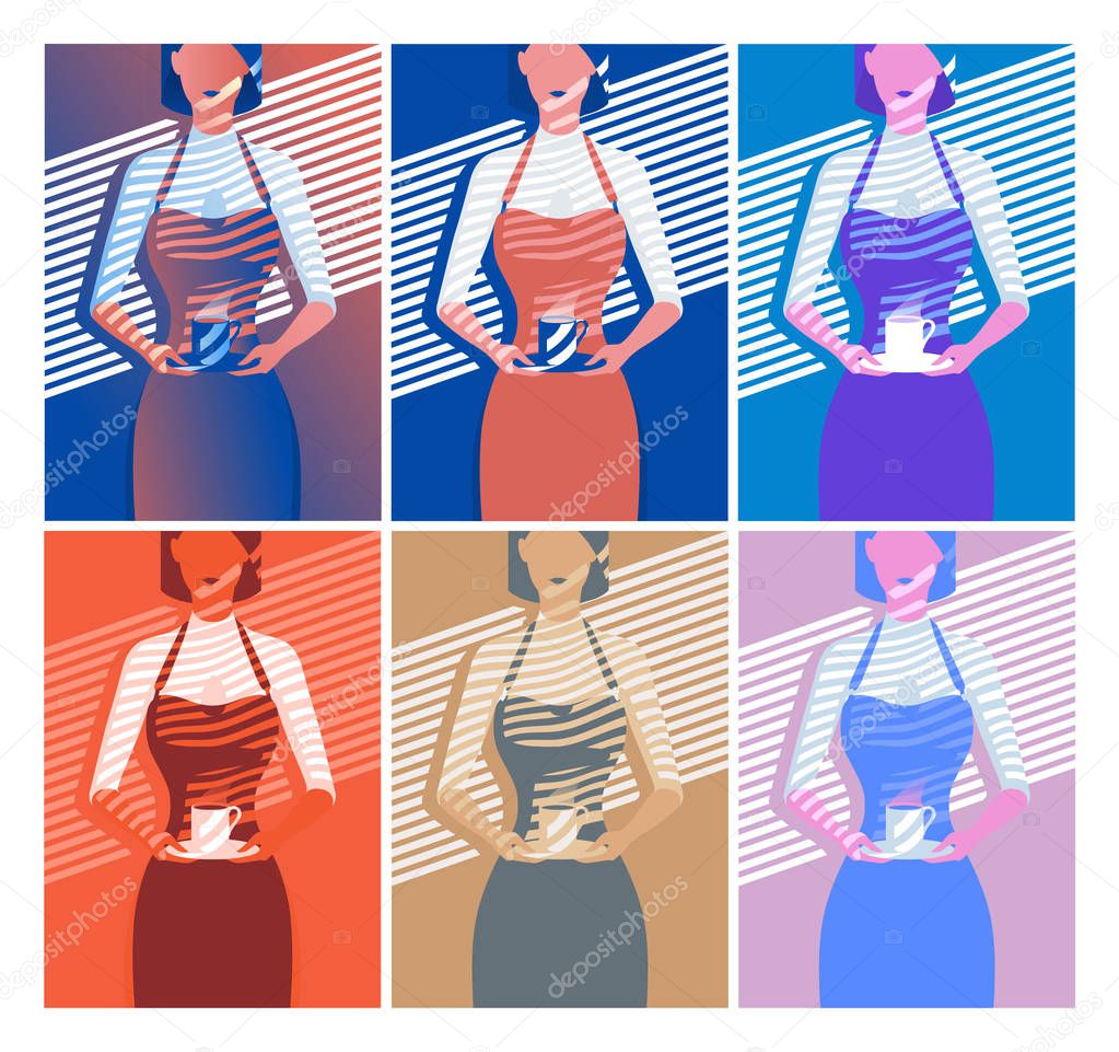Retro Illustration of Female Waitress in Vector Art