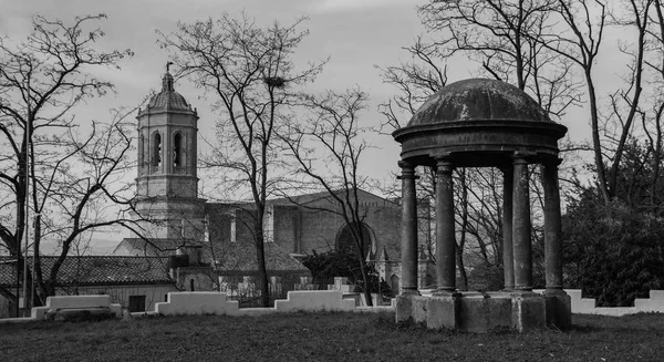 Photo Noir Blanc Cathédrale Gérone Prise Dans Les Jardins Dels — Photo