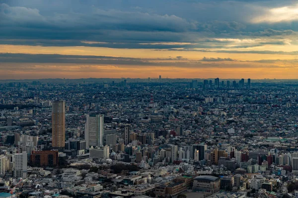 Een Schilderstuk Van Tokio Stad Landschap Bij Zonsondergang — Stockfoto