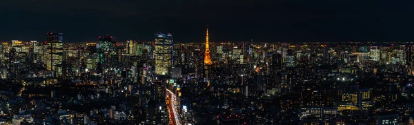 Uma Imagem Panorâmica Paisagem Urbana Tóquio Mostrando Torre Tóquio Noite — Fotografia de Stock