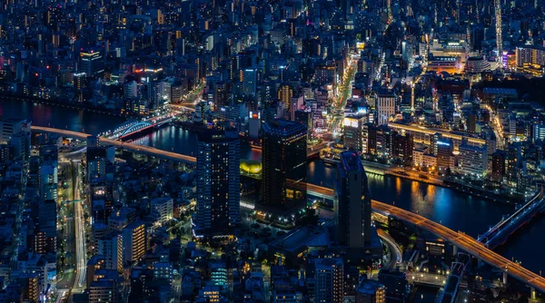Une Image Rivière Sumida Paysage Urbain Voisin Vue Haut Nuit — Photo