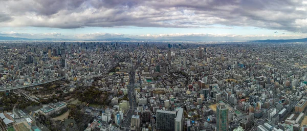 Een Panorama Foto Van Stad Osaka Een Bewolkte Dag — Stockfoto