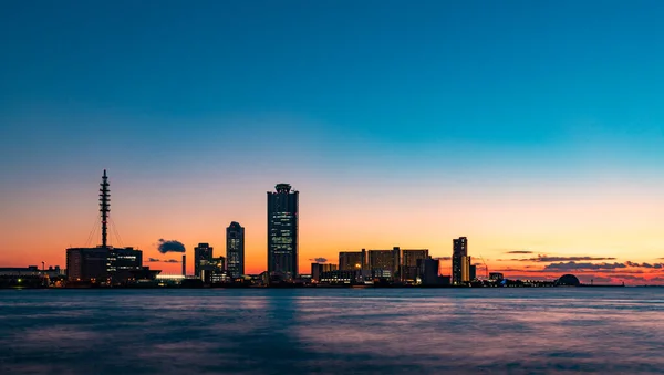 Ein Bild Des Sonnenuntergangs Über Der Bucht Von Osaka Und — Stockfoto