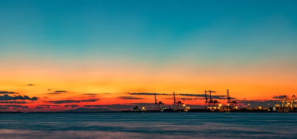 Obrázek Zapadajícího Slunce Nad Zálivem Ósaka Jak Vidět Osaka Port — Stock fotografie